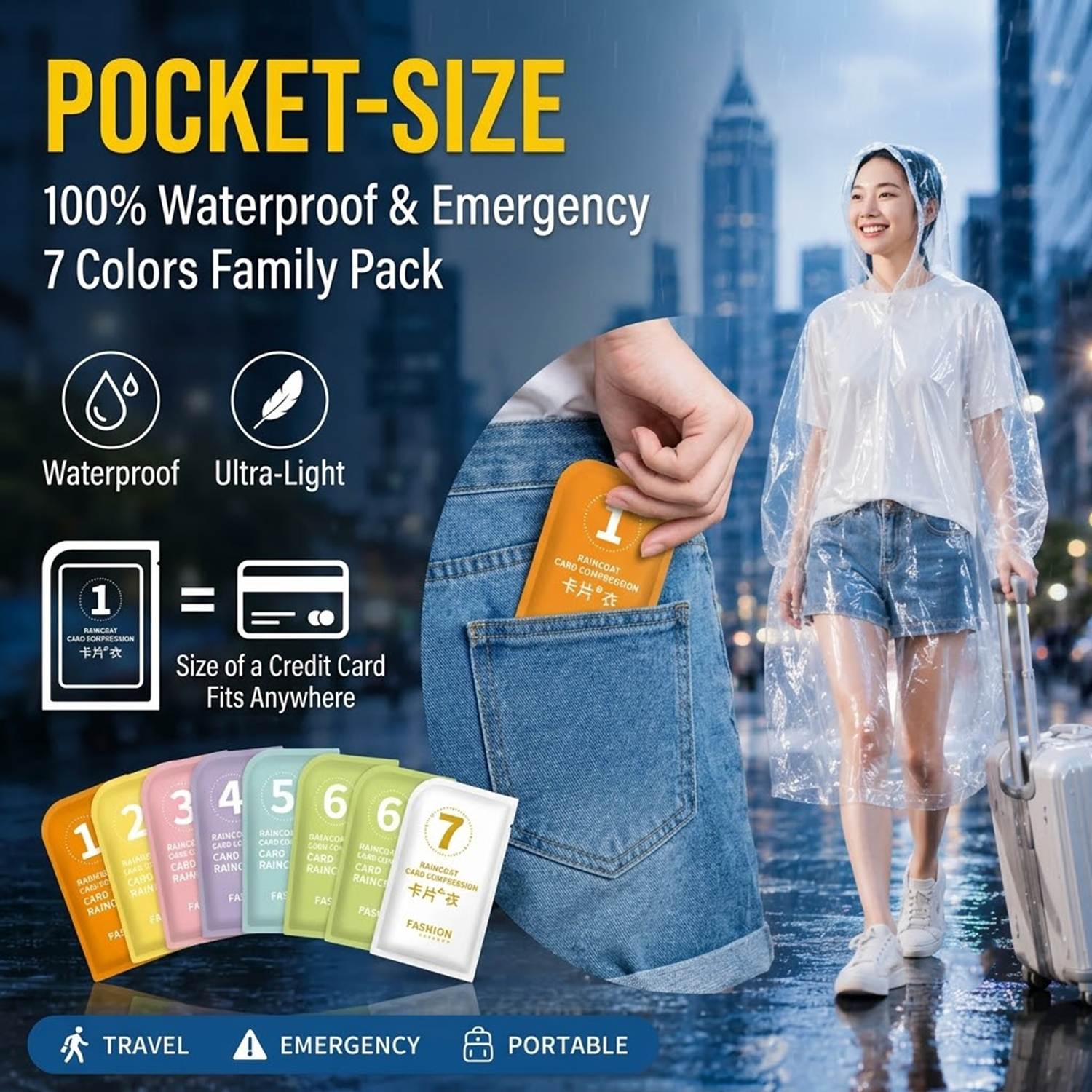 Unisex Portable Card Disposabl - Emergency Poncho Rain reseña y precio
