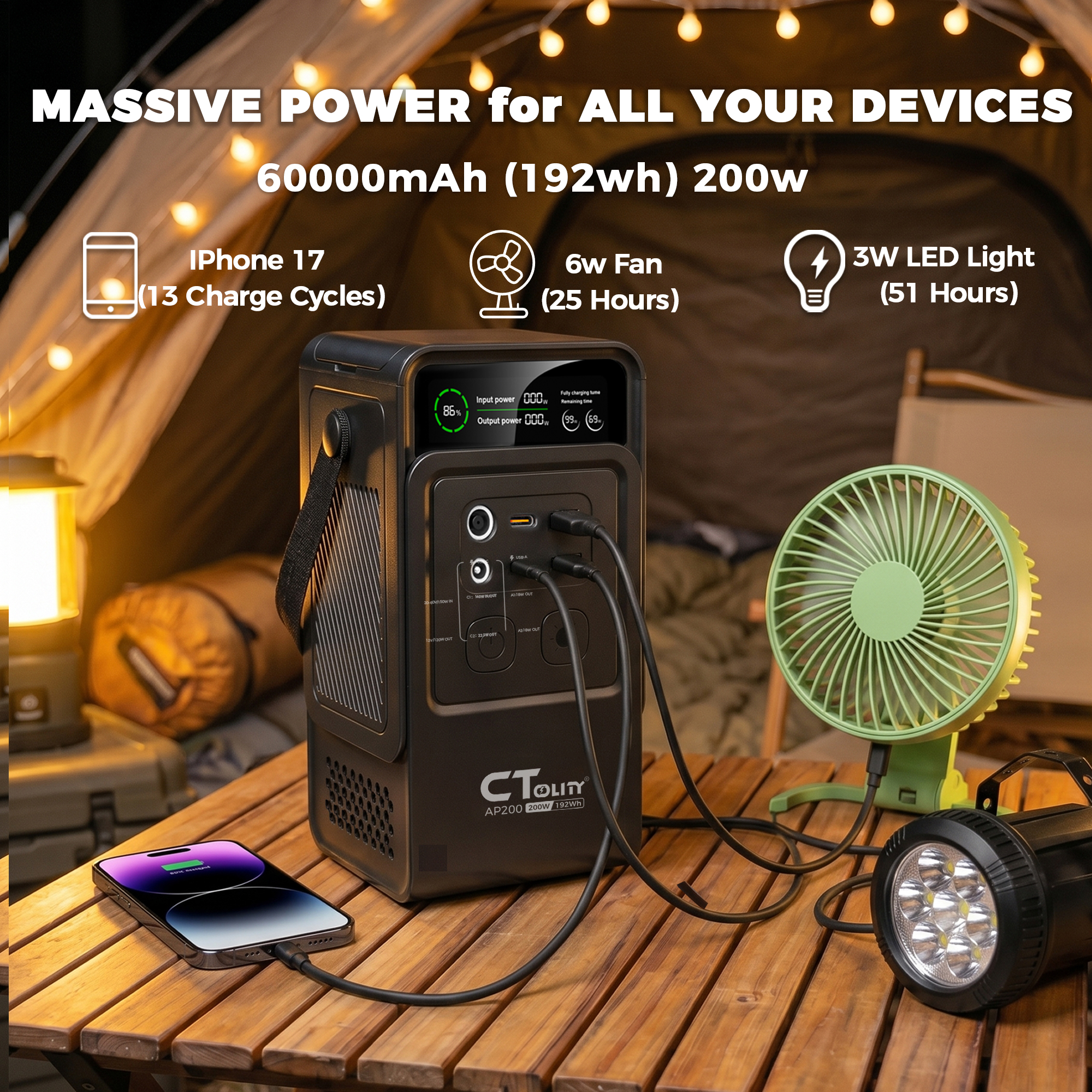 CTOLITY AP200 AP1000 Black sty - Solar Emergency Charger reseña y precio
